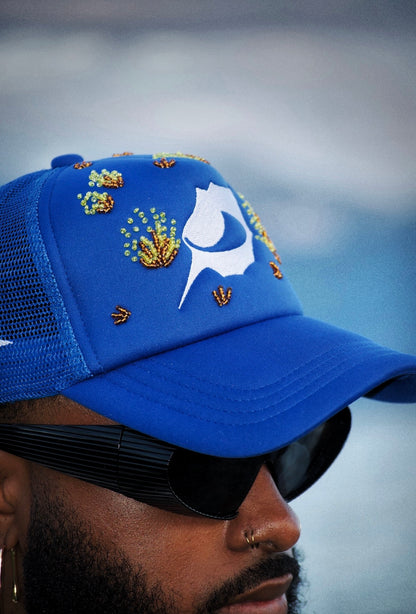 Casquette perlée bleu
