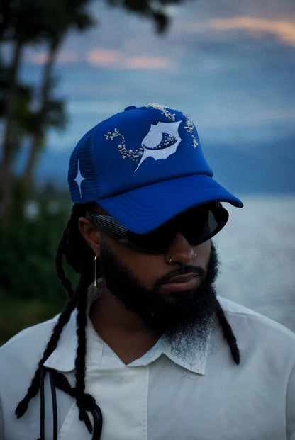 Casquette perlée bleu