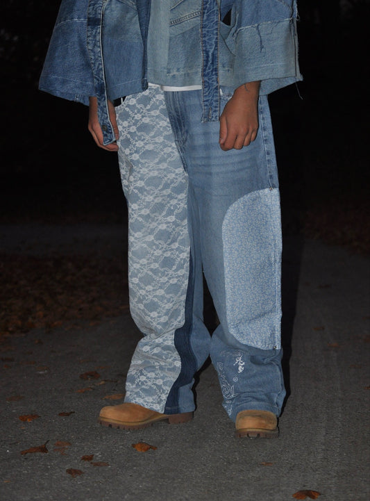 Jeans en dentelle bleu