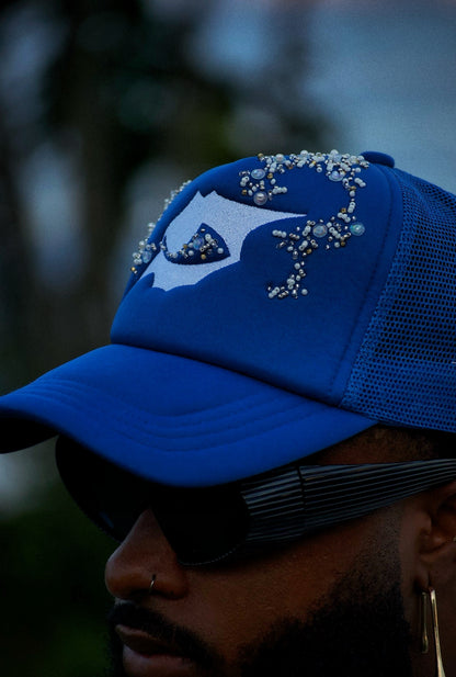 Casquette perlée bleu