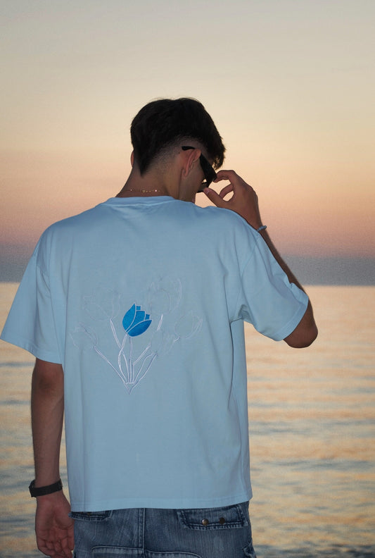 T-shirt fleurs FMR bleu clair