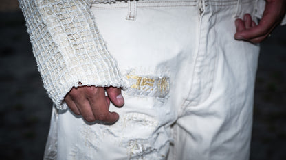 Jeans dentelle dorée