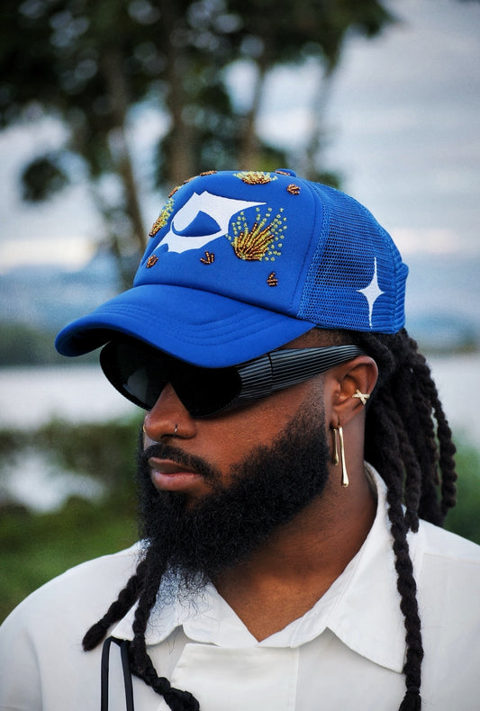 Casquette perlée bleu