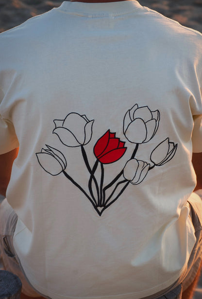 T-shirt fleurs FMR beige